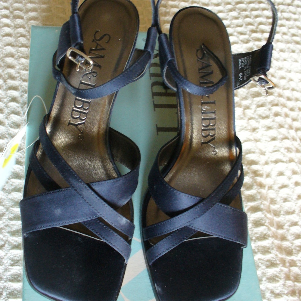 New Sam + Libby Blue Satin Heels 6M